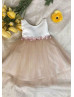 Satin Tulle 3D Flowers Waist Tea Length Flower Girl Dress